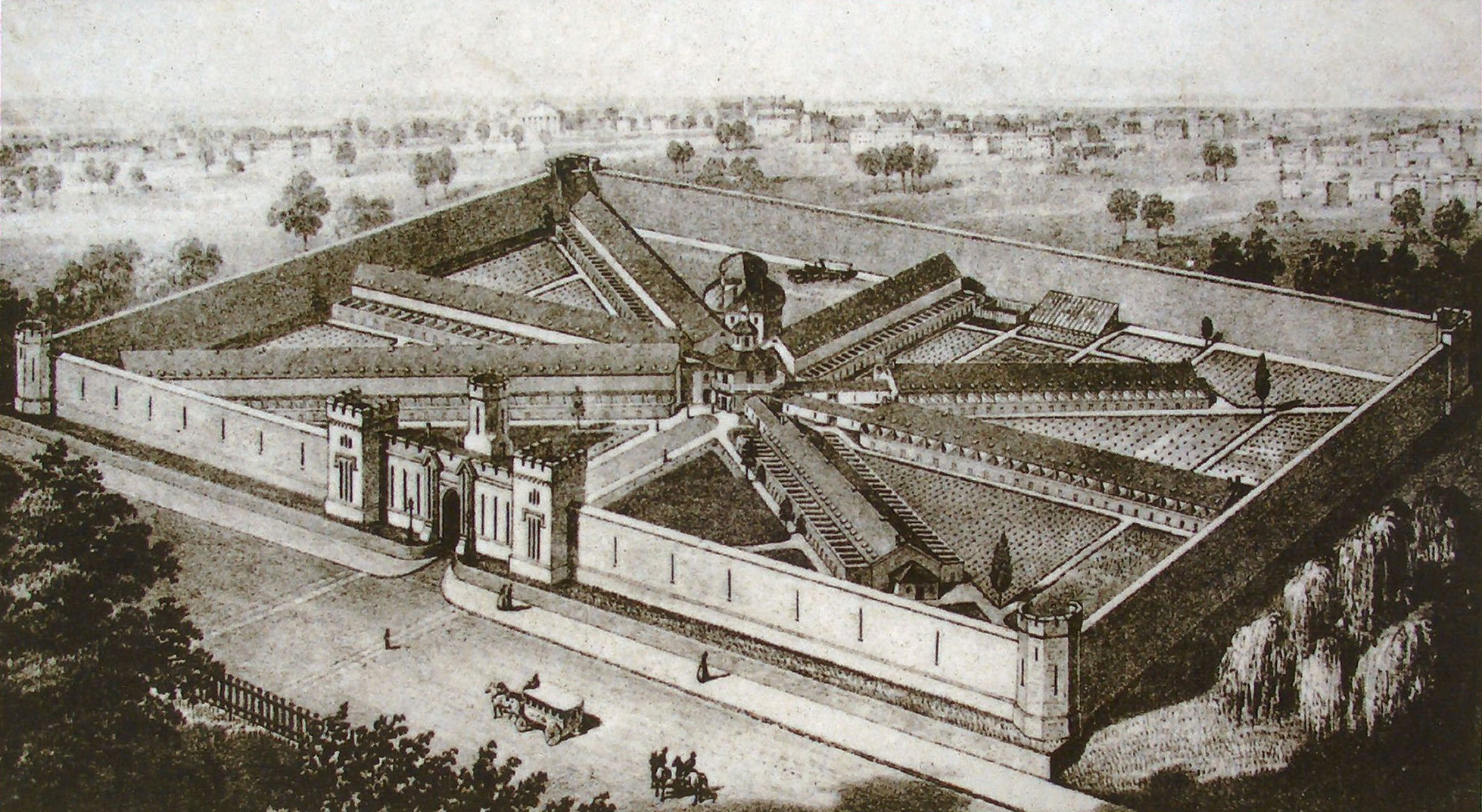 Drawing of a prison with radical design