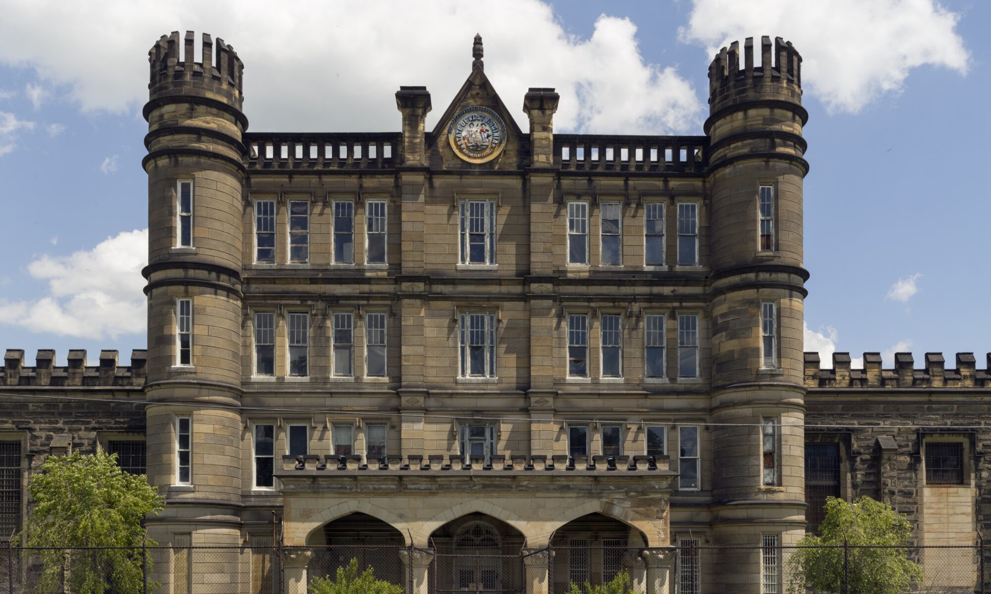 Front of a huge stone building